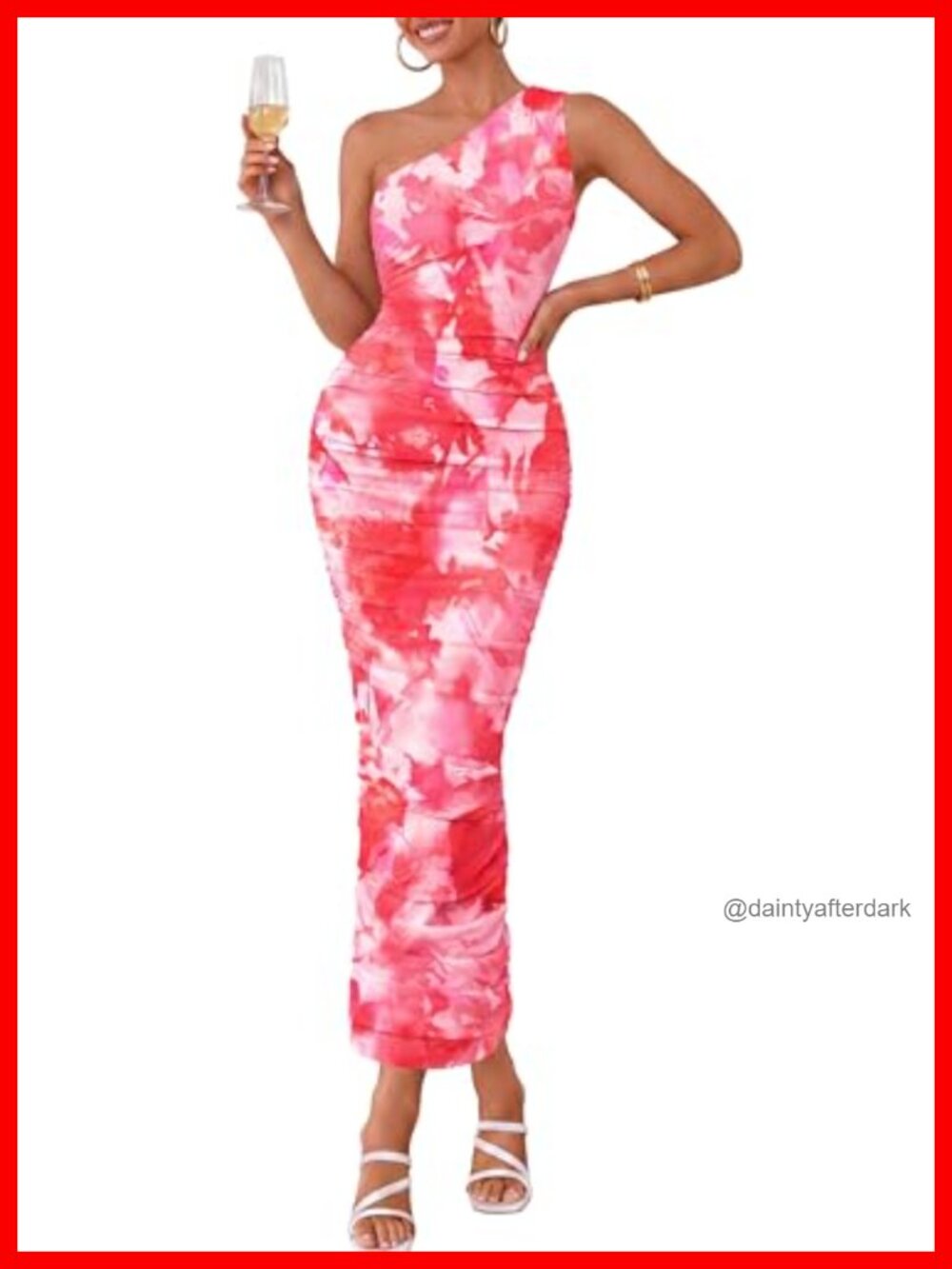 One Shoulder Ruched Maxi Dress Bodycon Sleeveless with Back Slit